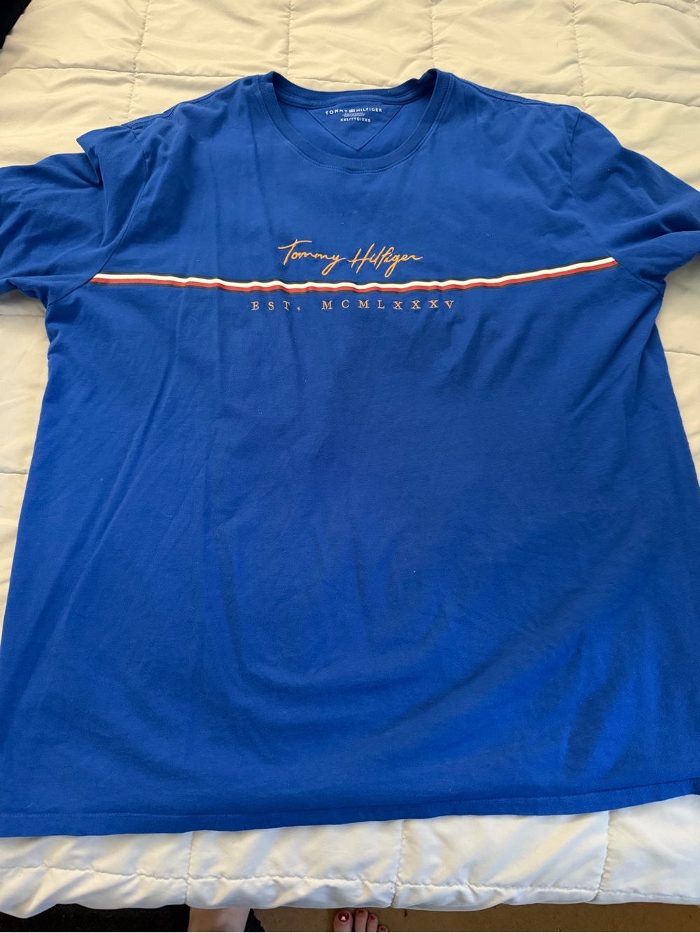 Tommy Hilfiger Royal Blue Short Sleeve Tee with Red-White Stripe